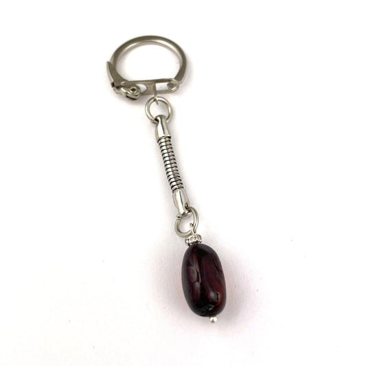 Bean Keychain Decorated with Polished Cherry Color Amber