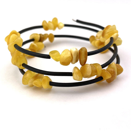 Polished Chips Beads Memory Wire Butter Color Bracelet