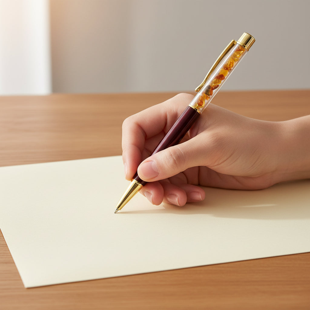 Ballpoint Pen Filled With Natural Amber Stones | Various Colors