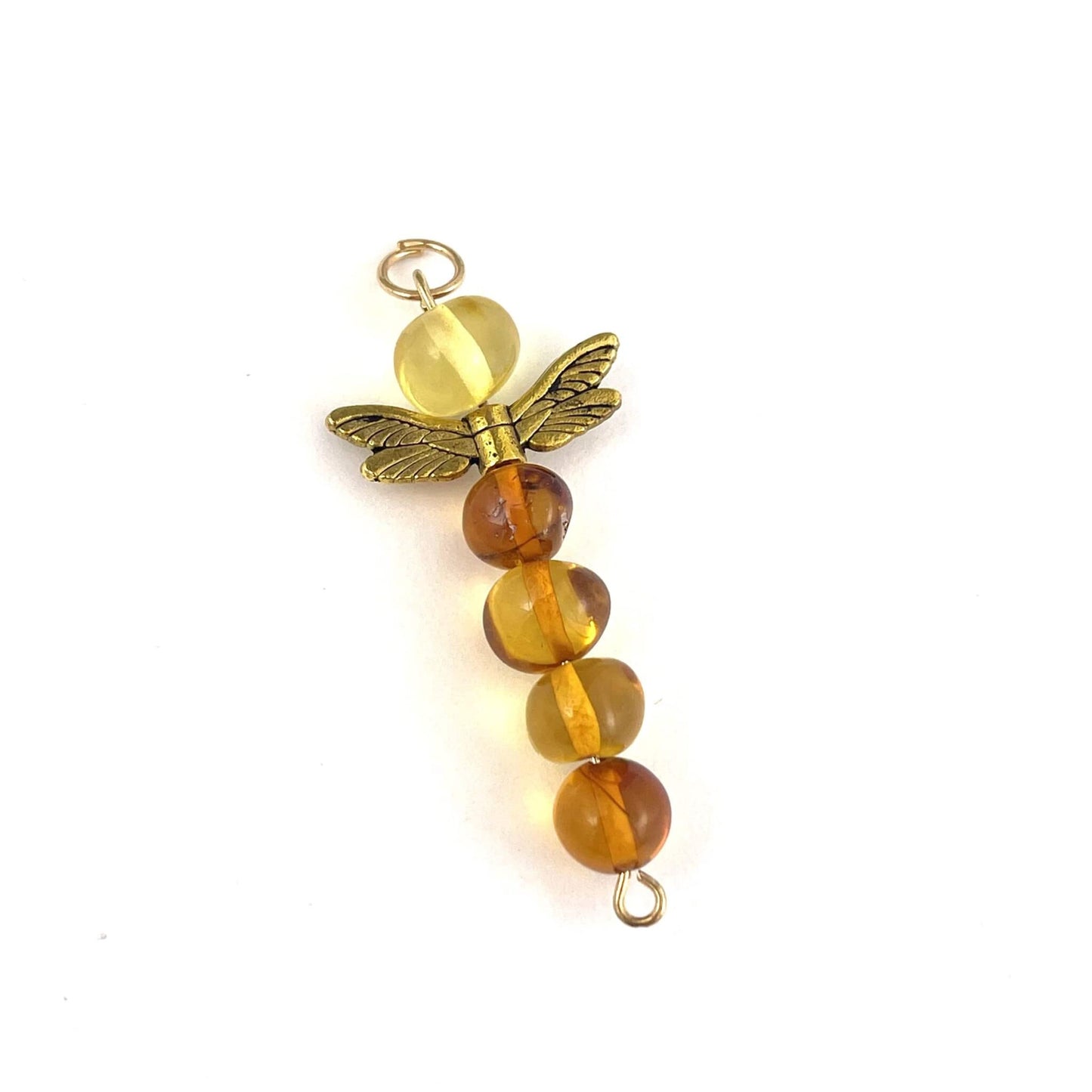 Polished Dragonfly Shaped Lemon Bead and Dark Honey Color Pendant