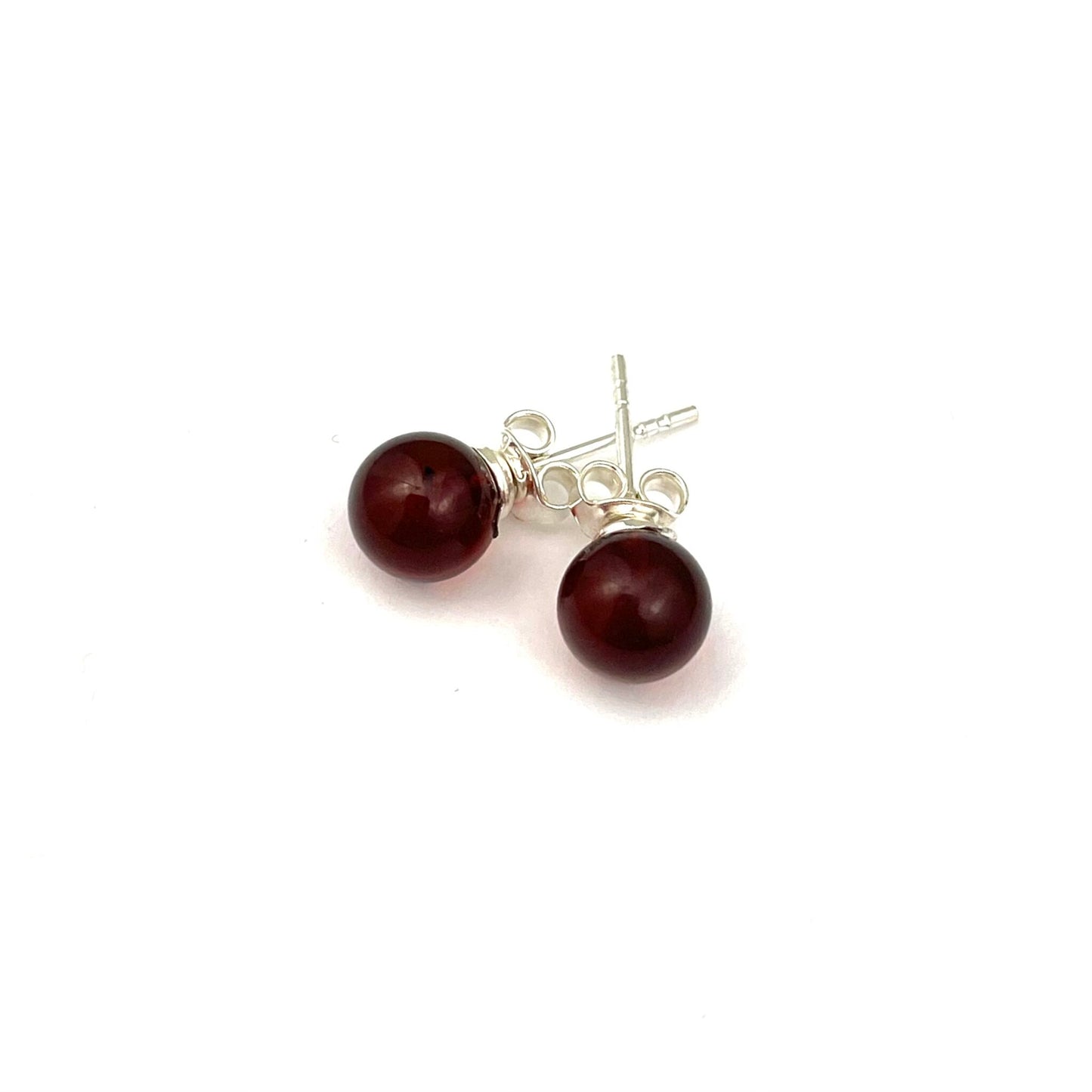 Polished Perfect Round Cherry Color Silver Earrings