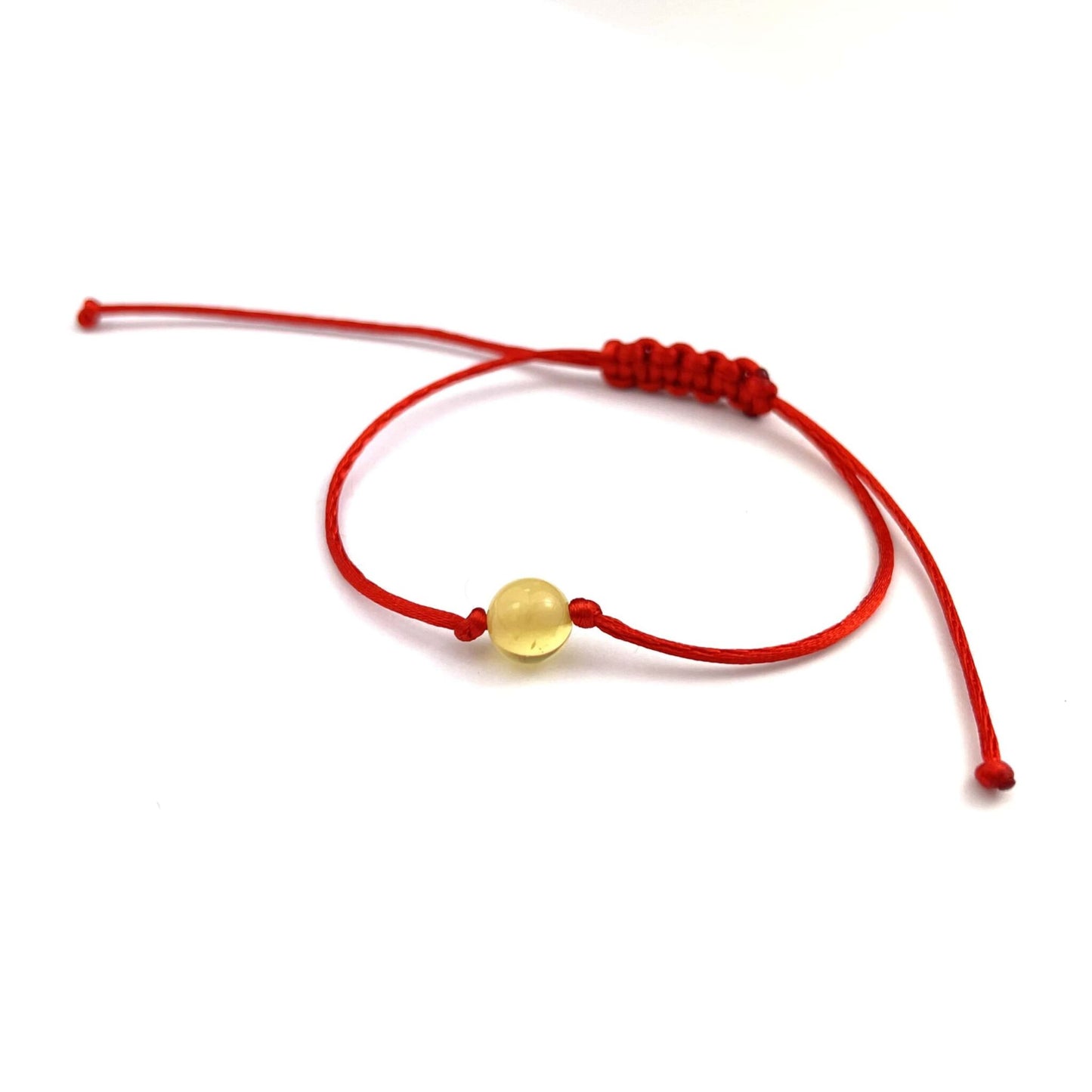 Polished Red Adjustable Bracelet with Amber Bead