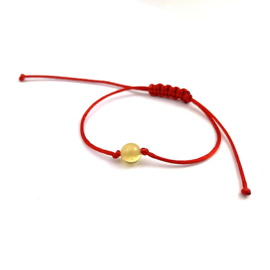 Polished Red Adjustable Bracelet with Amber Bead