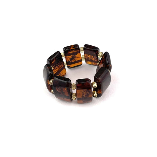 Polished Amber Square Beads Cognac Color Ring