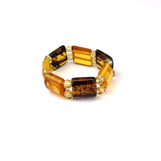 Polished Amber Square Beads Multicolor Ring