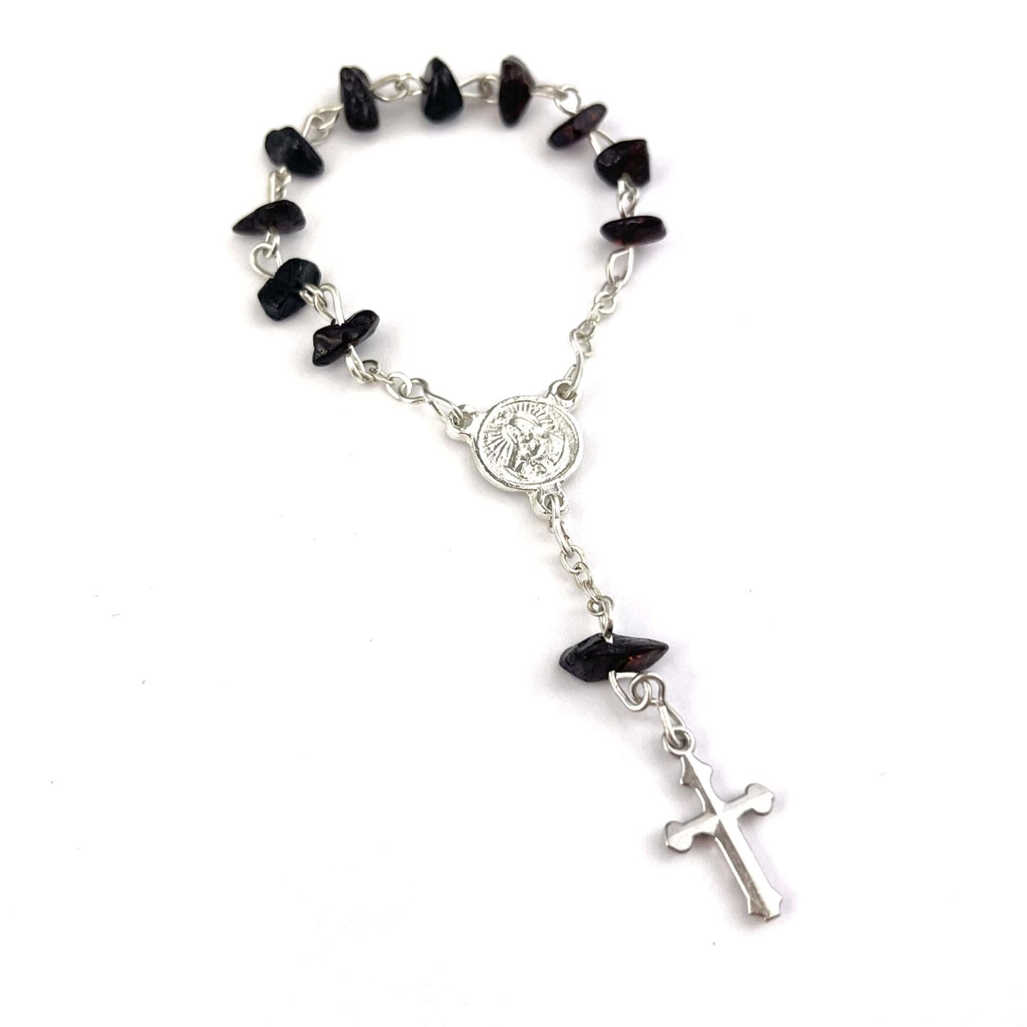 Polished Chips Beads Cherry Color Mini Christian Rosary