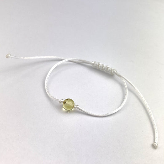 Polished White Adjustable Bracelet with Amber Bead