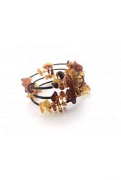 Polished memory wire chips beads honey color bracelet