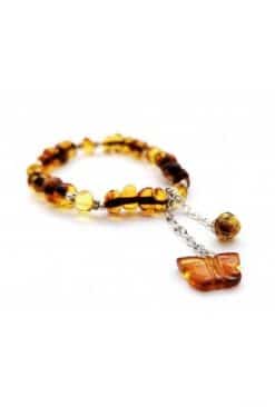 Elastic amber beads bracelet with butterfly