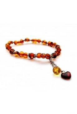 Elastic brown amber bracelet with heart