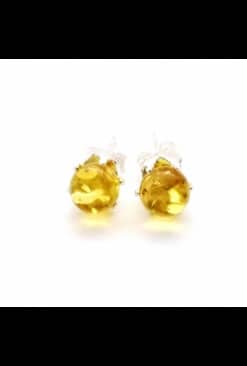 Polished small stud rounded lemon color earrings