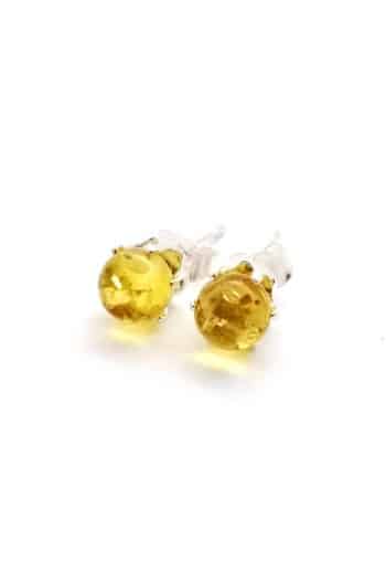 Polished small stud rounded lemon color earrings