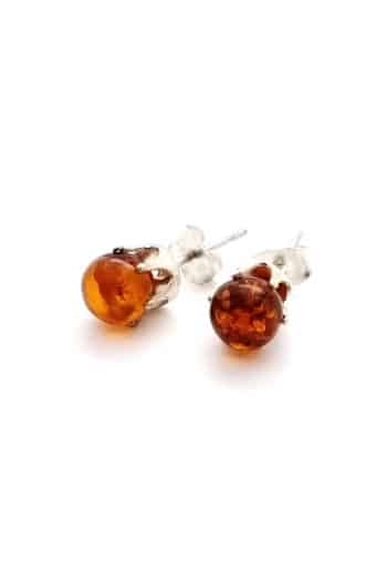 Polished small stud rounded cognac color earrings