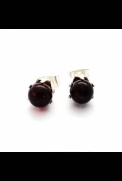 Polished small stud rounded cherry color earrings