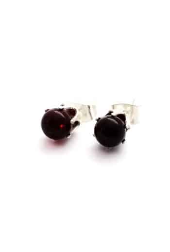 Polished small stud rounded cherry color earrings