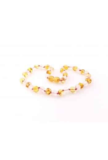 Polished baby rounded beads pink quartz honey color necklace