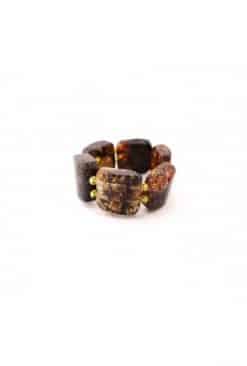 Polished amber adult square beads brown color ring