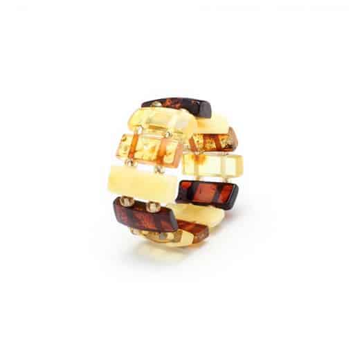 Polished amber adult square beads mix color ring
