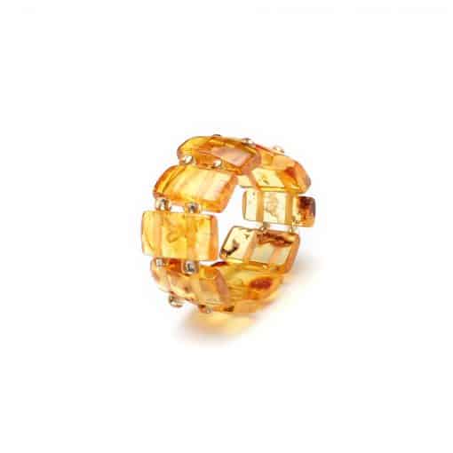 Polished amber adult square beads honey color ring