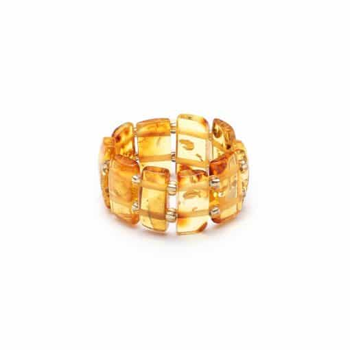 Polished amber adult square beads honey color ring