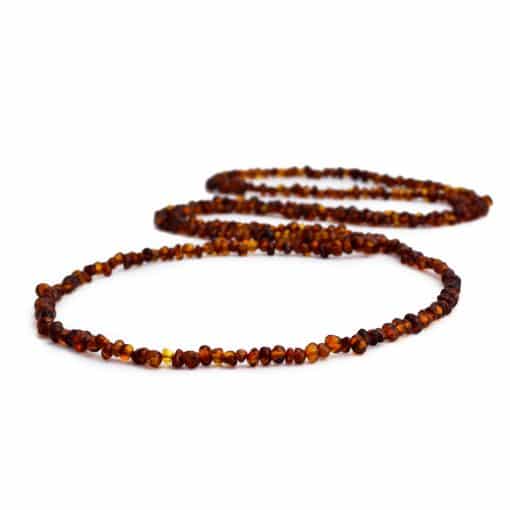 Polished adult semi rounded beads cognac color long necklace