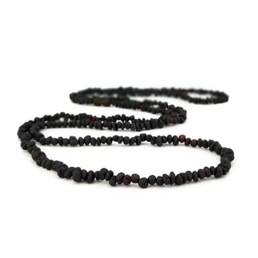 Raw adult semi rounded beads black color long necklace