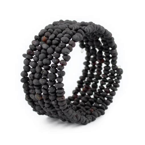 Raw semi rounded beads memory wire black color bracelet