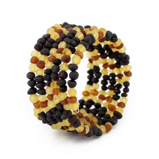 Raw semi rounded beads memory wire multicolor bracelet
