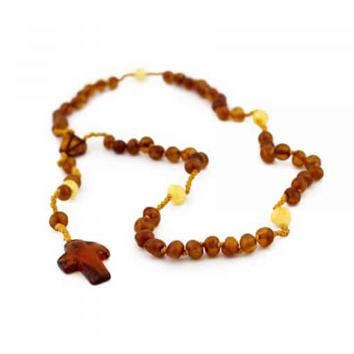 Polished rounded beads christian cognac color rosary