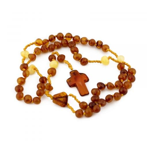 Polished rounded beads christian cognac color rosary