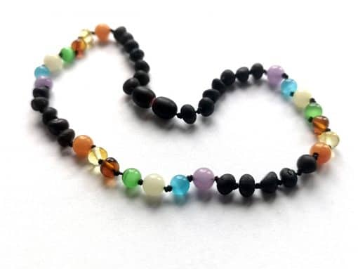 Raw baby rounded beads black color necklace with colorful stones