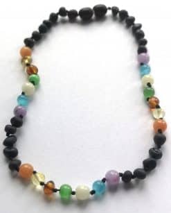 Raw baby rounded beads black color necklace with colorful stones