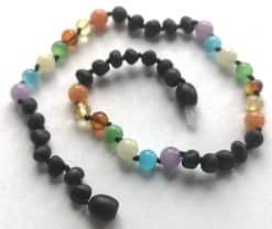 Raw baby rounded beads black color necklace with colorful stones
