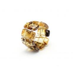 Polished amber adult square beads green color ring