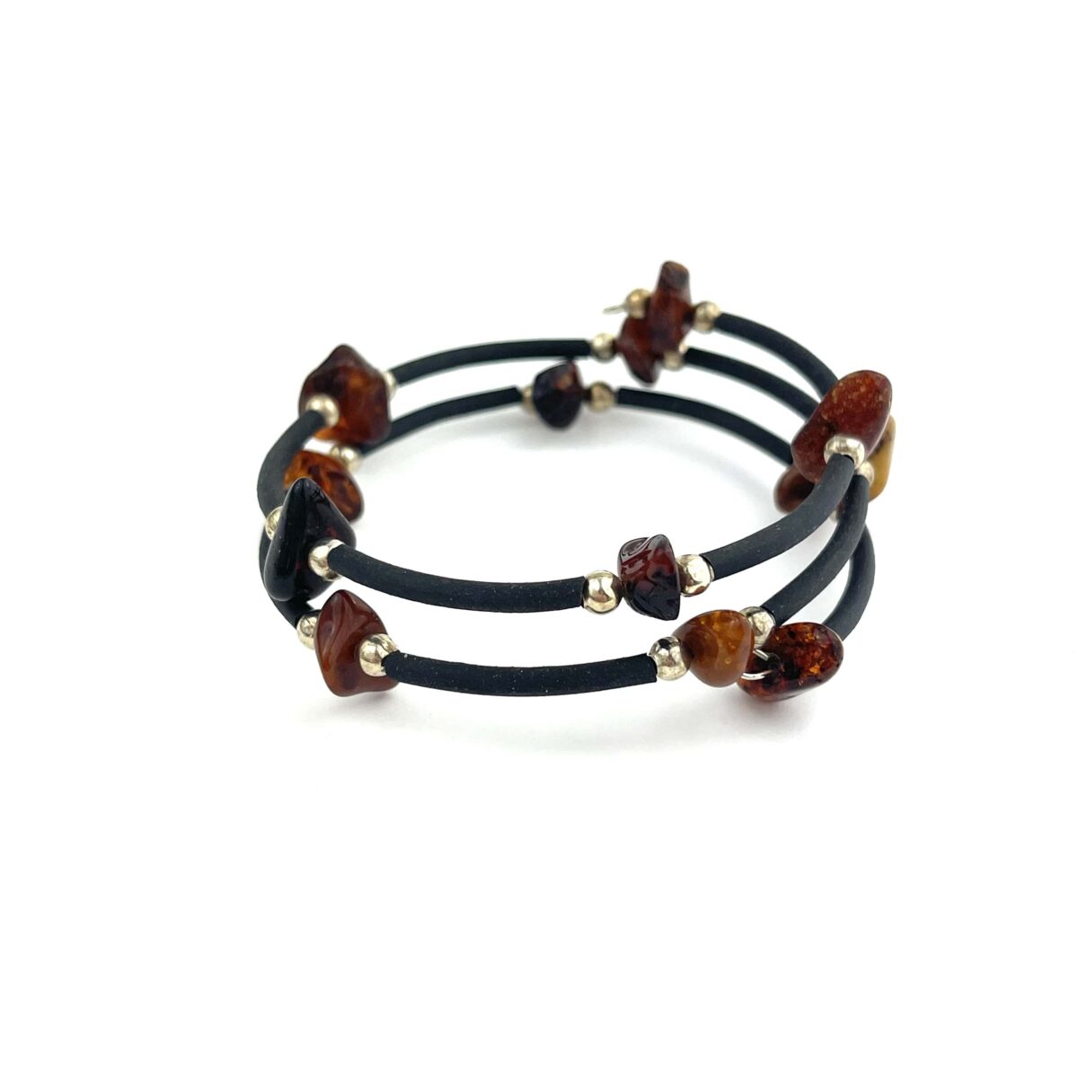Polished Oval Cognac Beads Memory Wire Bracelet