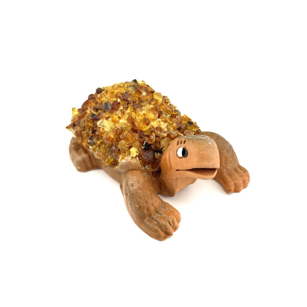 Handmade Clay Figurine The Turtle Decorated with Amber