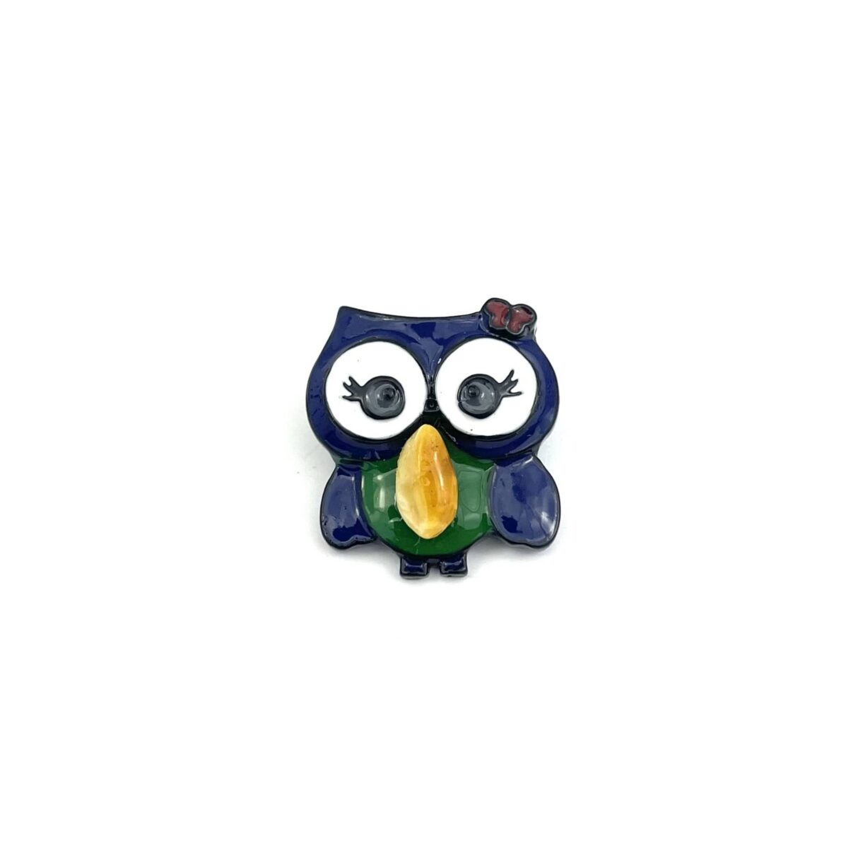 Blue Owl Brooch Decorated With Natural Baltic Amber Stone