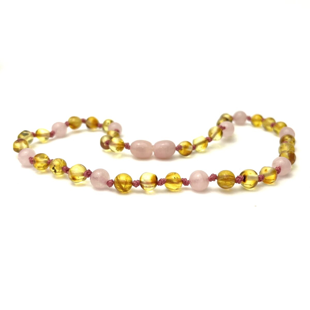Polished Kids Baroque Amber Beads and Pink Quartz and Honey Color Necklace