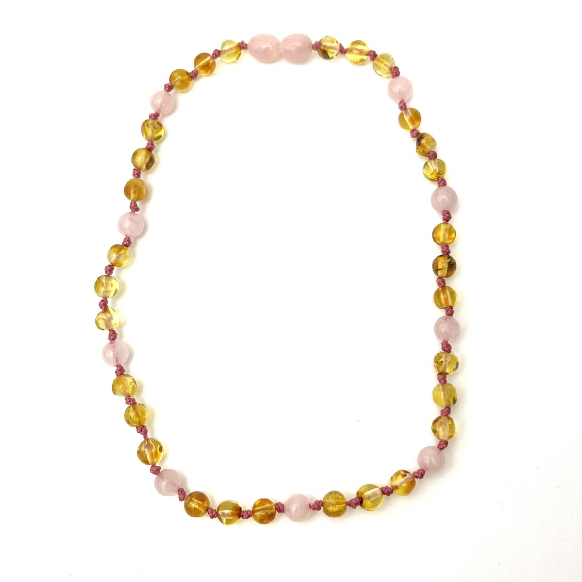 Polished Kids Baroque Amber Beads and Pink Quartz and Honey Color Necklace - Image 2