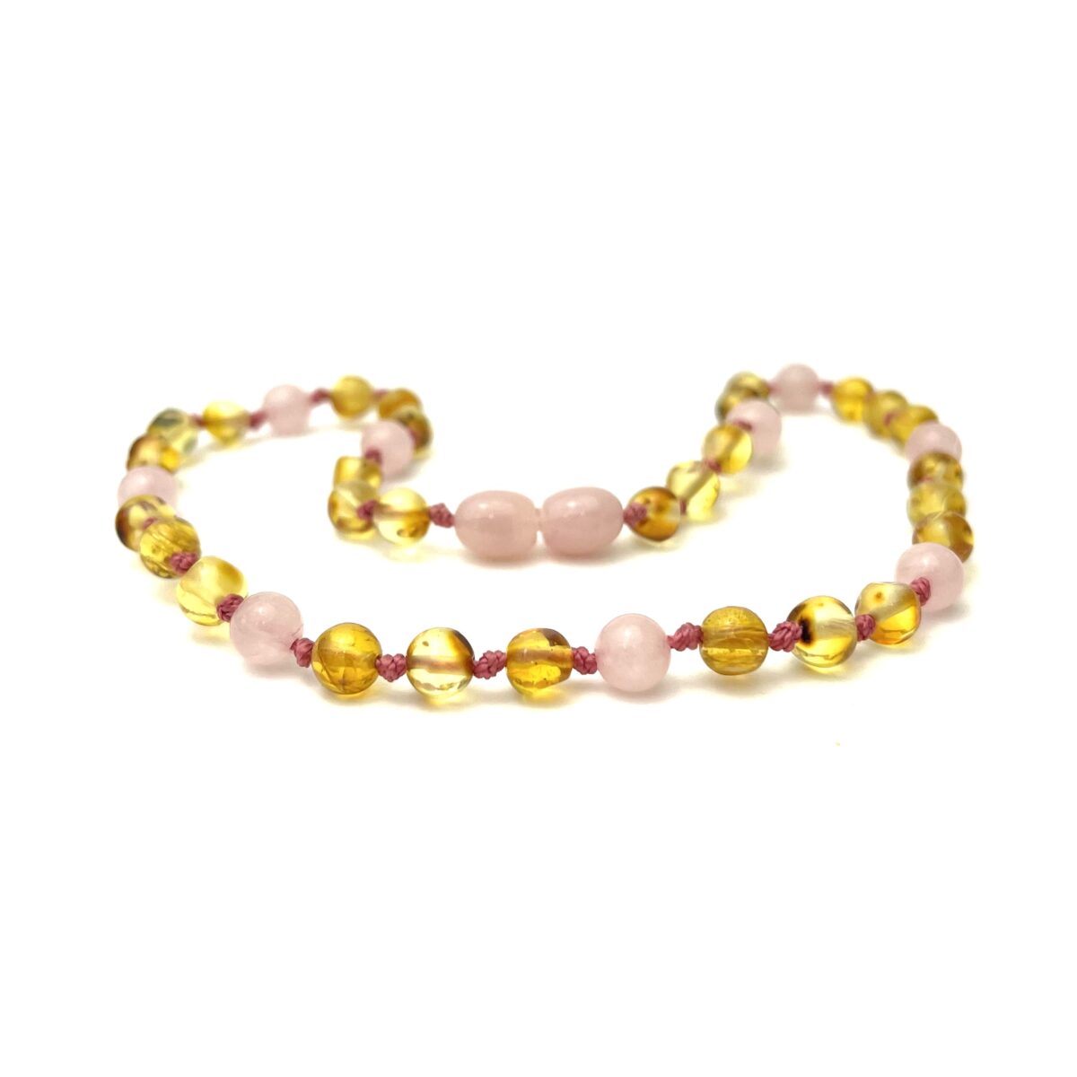 Polished Kids Baroque Amber Beads and Pink Quartz and Honey Color Necklace - Image 3